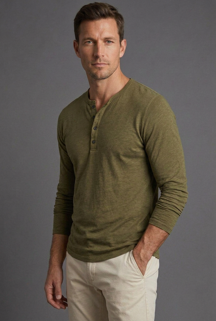 Men's Textured Henley Shirt with Button Placket