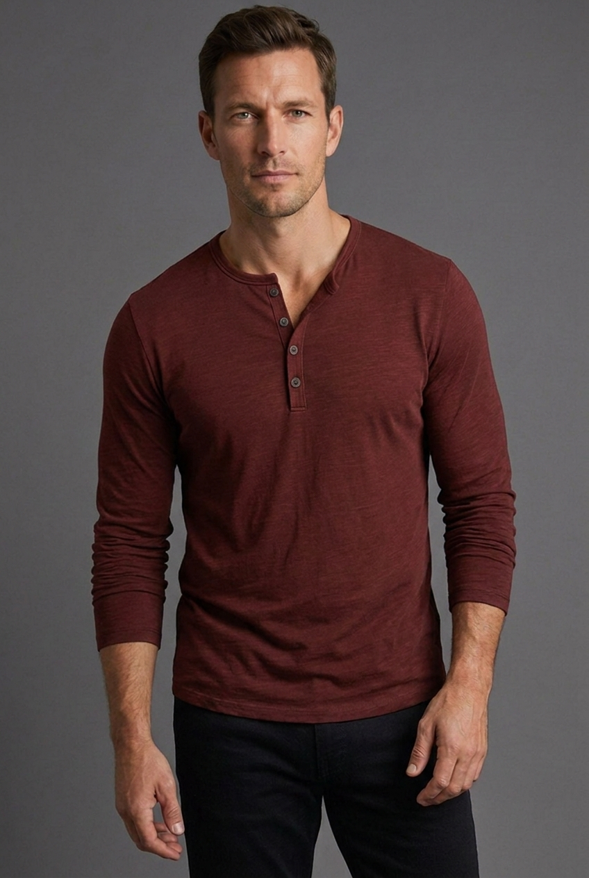Men's Textured Henley Shirt with Button Placket