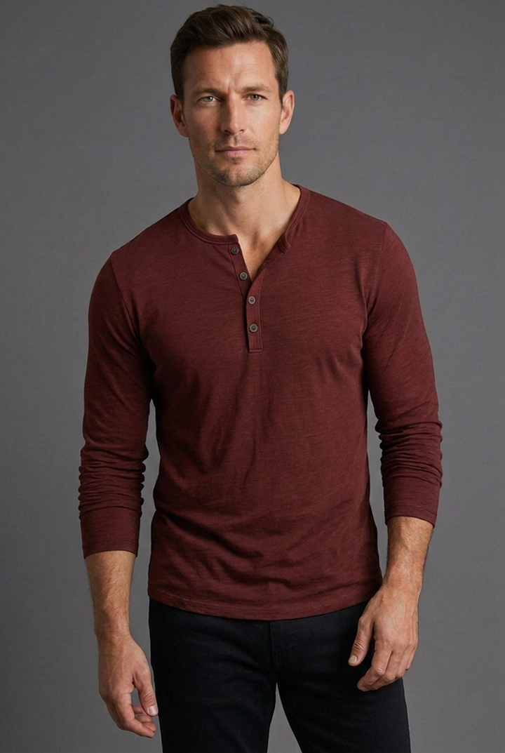 Men's Textured Henley Shirt with Button Placket