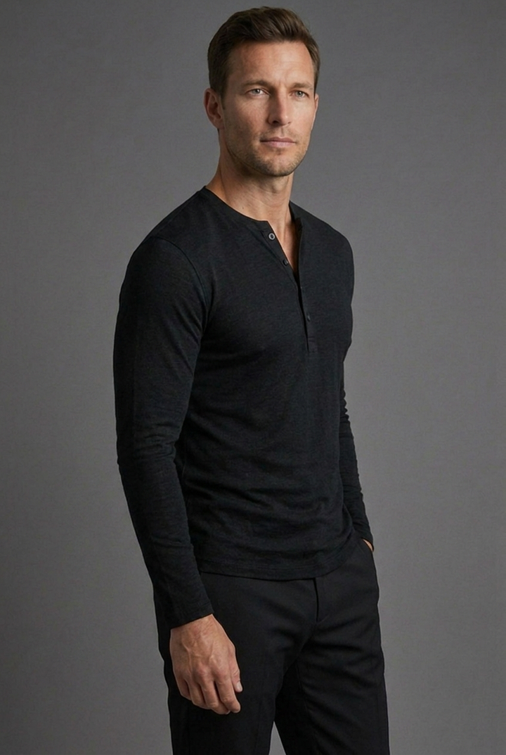 Men's Textured Henley Shirt with Button Placket