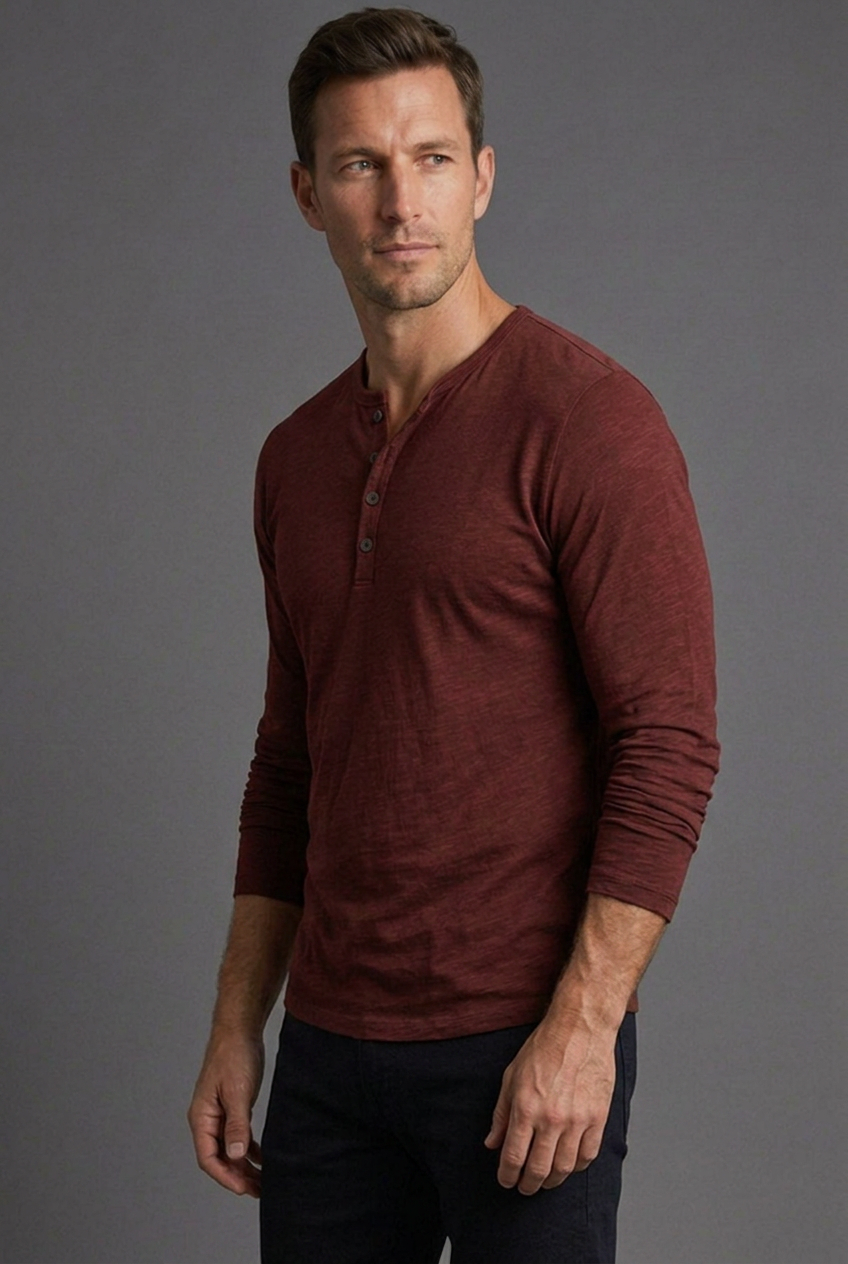 Men's Textured Henley Shirt with Button Placket