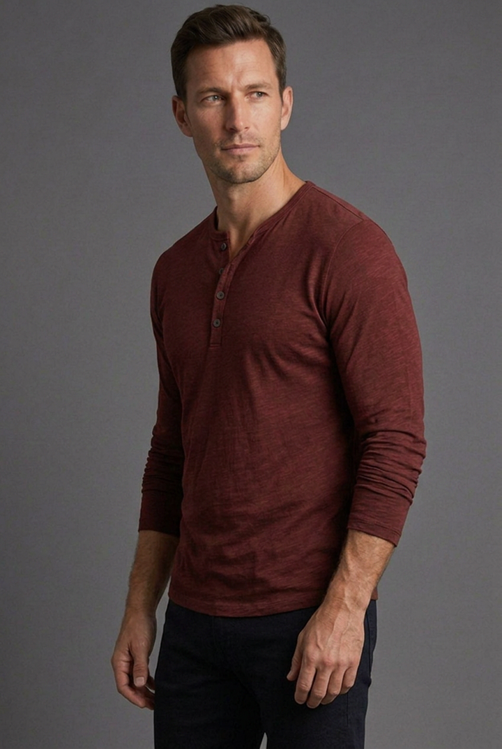 Men's Textured Henley Shirt with Button Placket