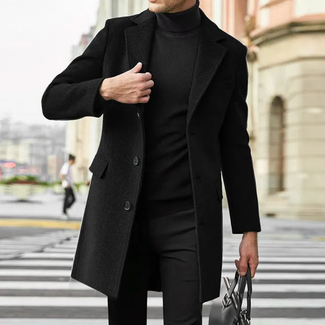 Men's Wool-Blend Longline Tailored Coat