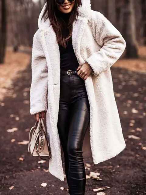 Women's Teddy Coat with Hood in Longline Fit
