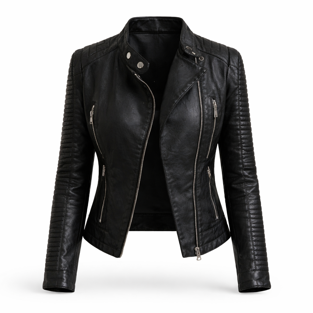 Veste de motard en cuir pour femme avec poches zippées