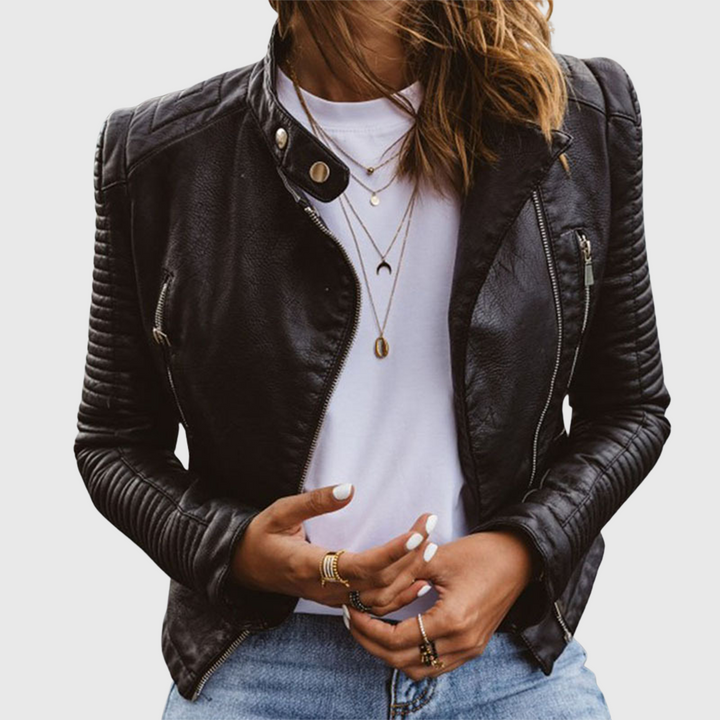 Veste de motard en cuir pour femme avec poches zippées