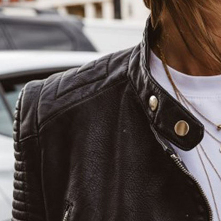 Veste de motard en cuir pour femme avec poches zippées