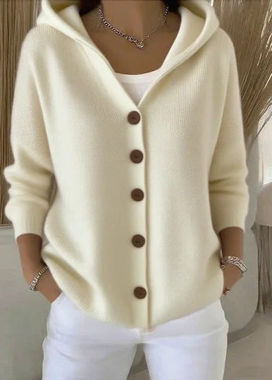 Women's Hooded Knit Cardigan with Button Front