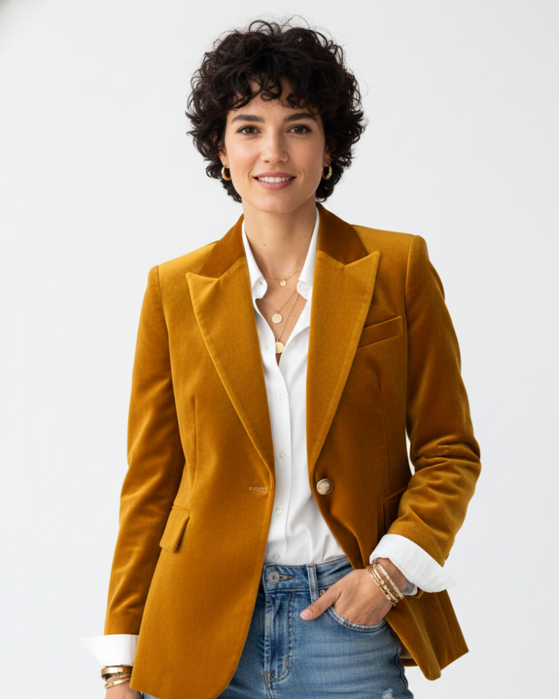 Women's Single Breasted Velvet Blazer