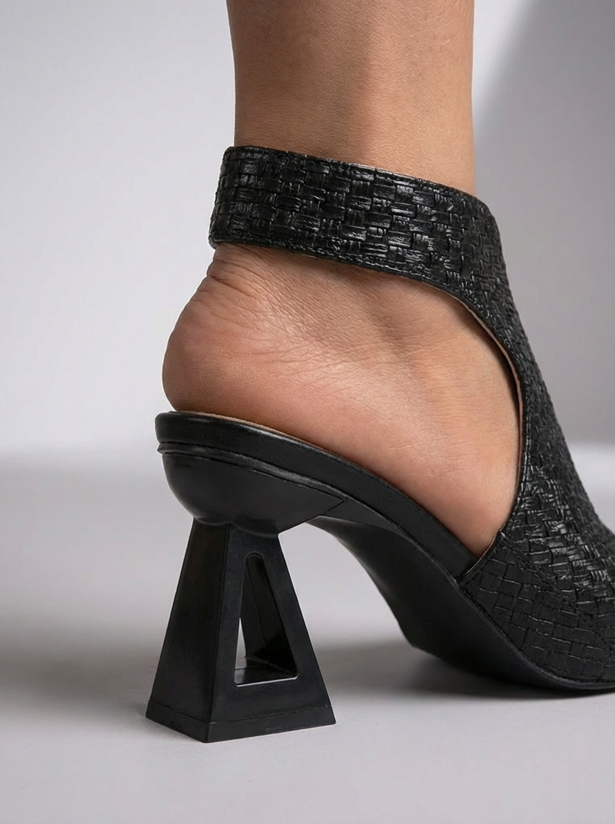 Women's Woven Faux Leather Block Heel Sandals with Slingback
