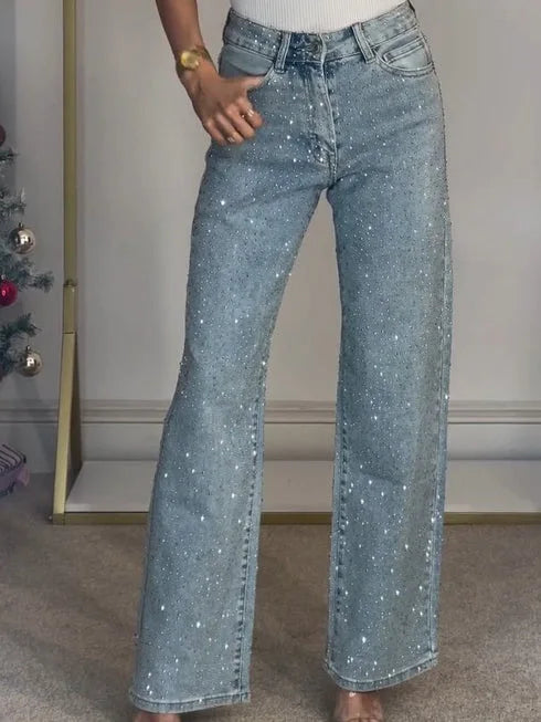 Women's Diamanté Embellished Wide-Leg Jeans