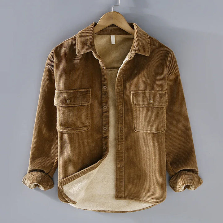 Men's Fleece-Lined Corduroy Overshirt with Chest Pockets