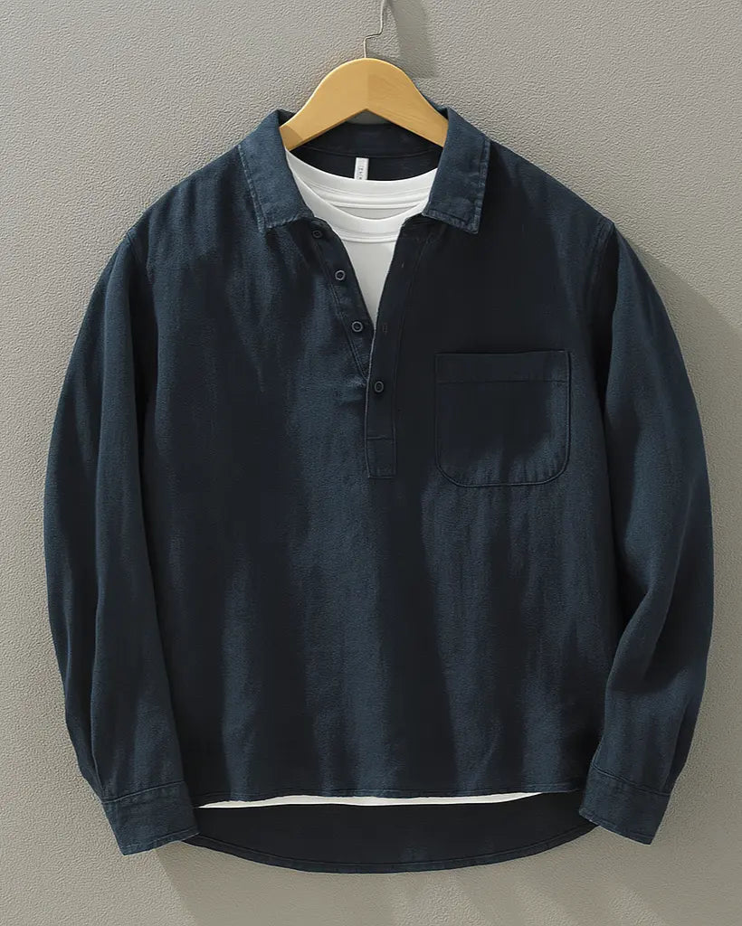 Men's Linen Popover Shirt with Chest Pocket