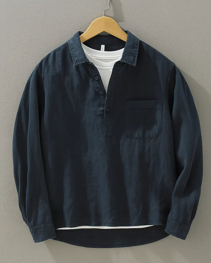 Men's Linen Popover Shirt with Chest Pocket