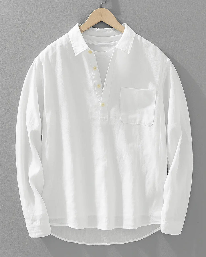Men's Linen Popover Shirt with Chest Pocket