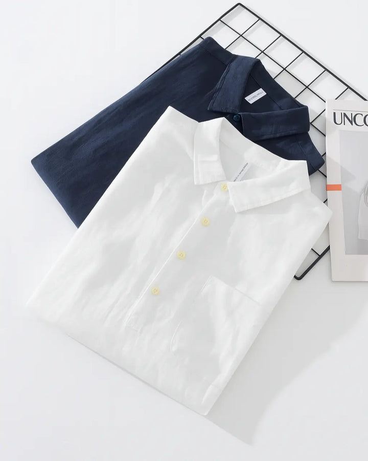 Men's Linen Popover Shirt with Chest Pocket