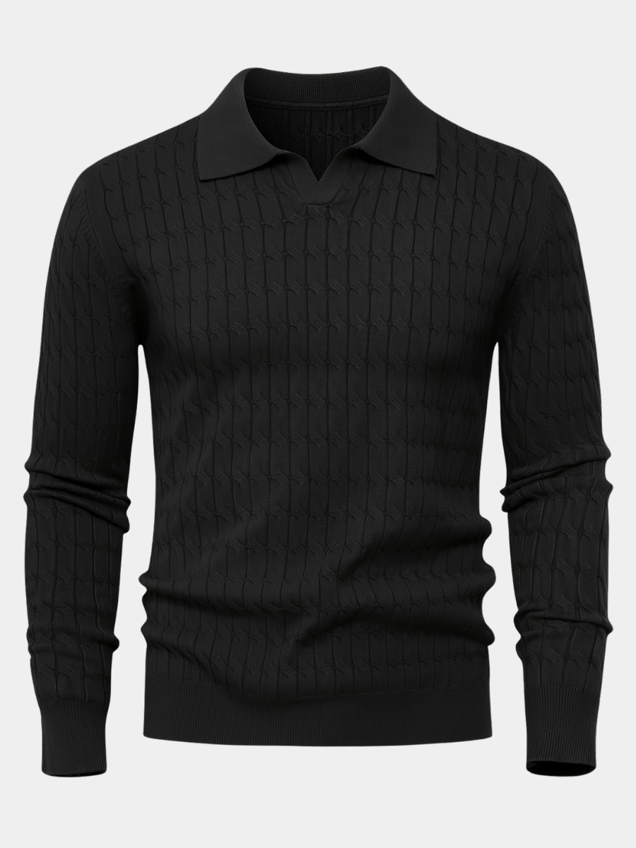 Men's Textured Knit Polo Jumper