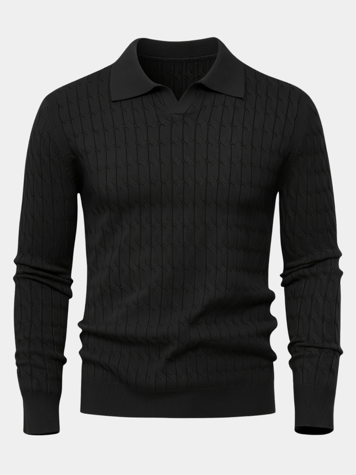 Men's Textured Knit Polo Jumper
