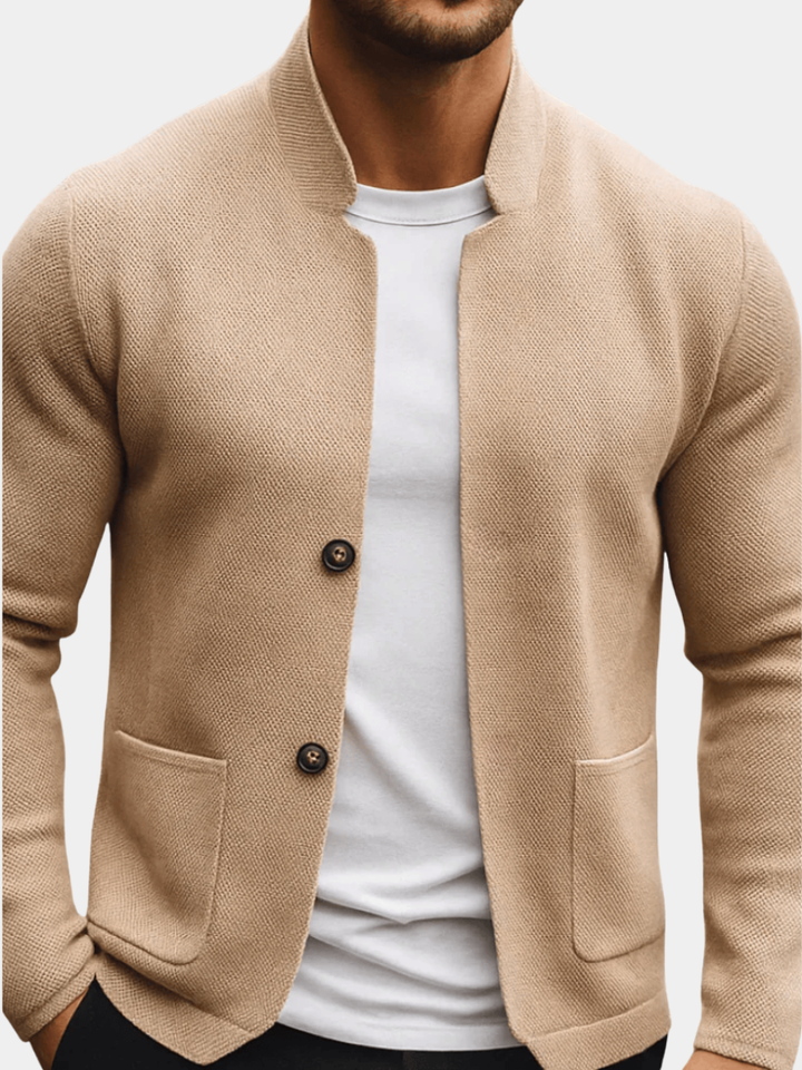 Men's Knitted Cardigan with Stand Collar