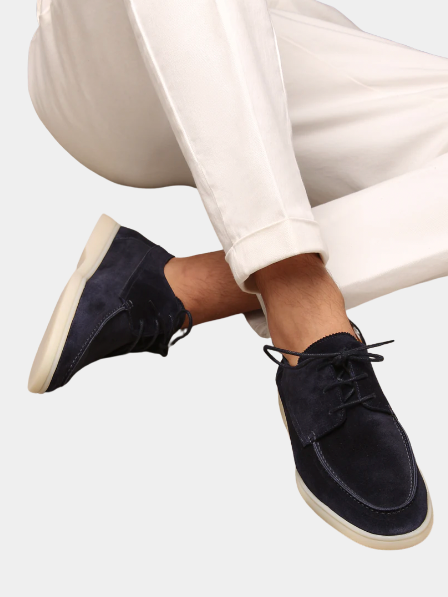 Men's Suede Lace-Up Shoes with Moc-Toe Stitching