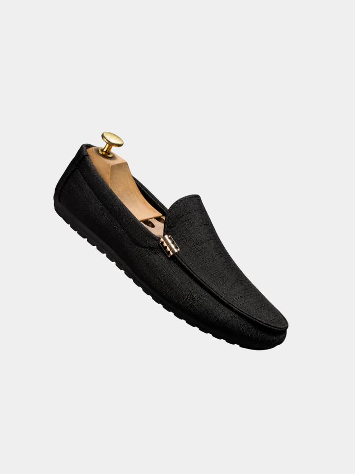 Men's Canvas Slip-On Loafers with Gold Bar Trim
