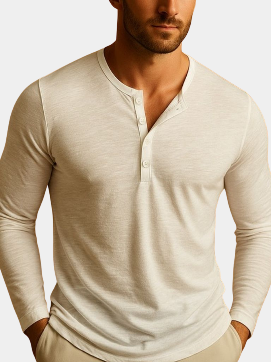 Men's Long Sleeve Henley Shirt with Button Placket