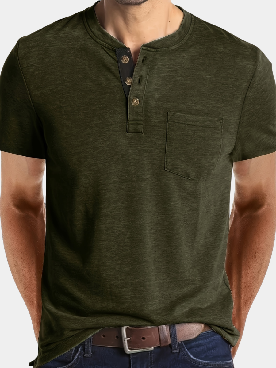 Men's Henley T-Shirt with Chest Pocket