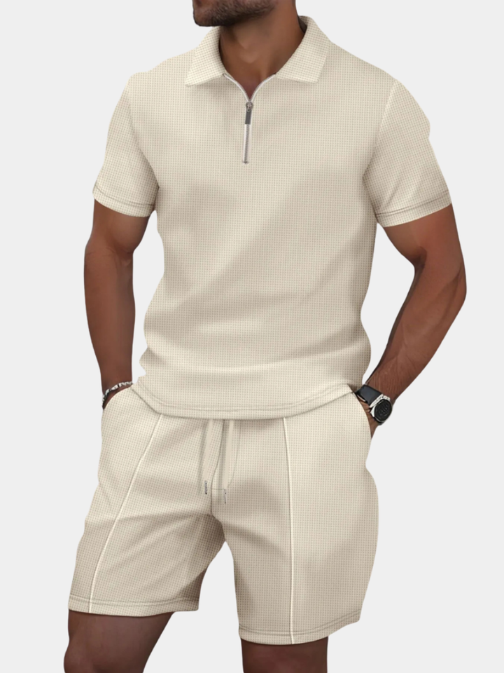 Men's Textured Polo and Shorts Set