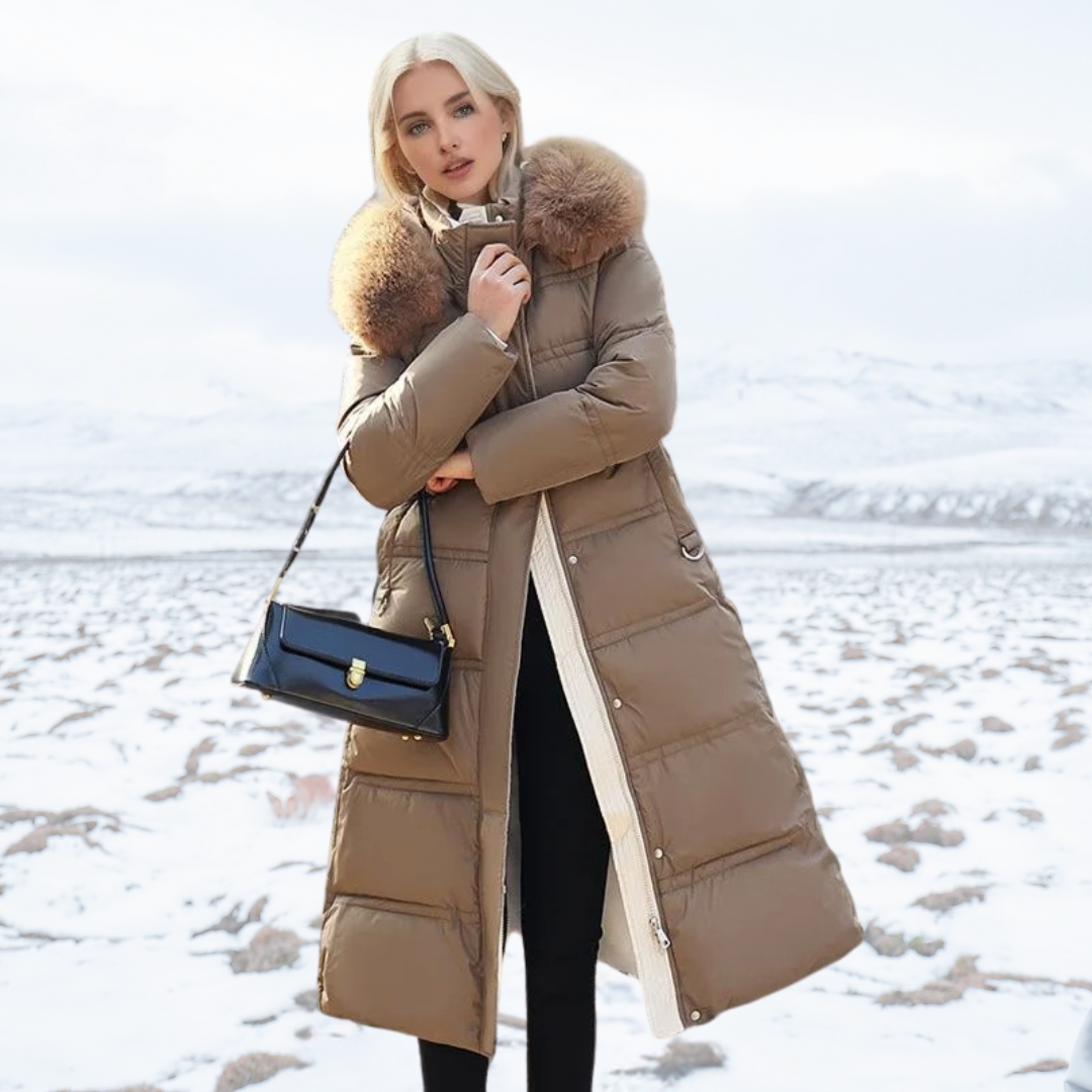 Parka longue pour femme imperméable avec capuche bordée de fourrure