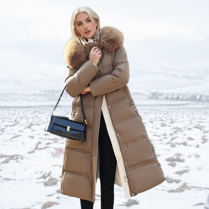 Parka longue pour femme imperméable avec capuche bordée de fourrure