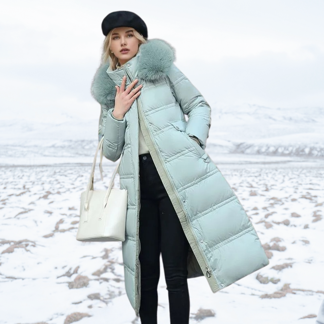 Parka longue pour femme imperméable avec capuche bordée de fourrure