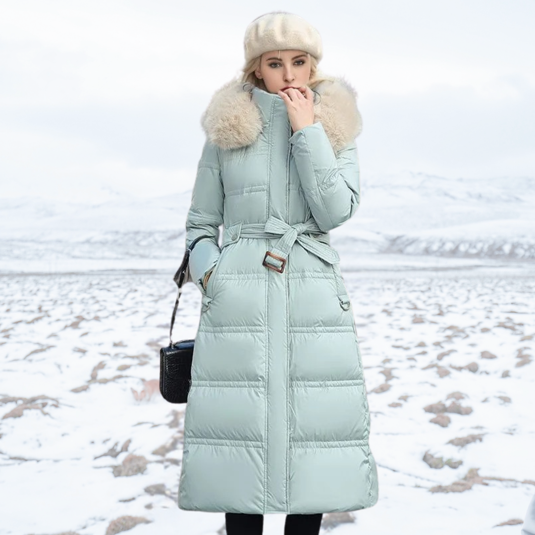 Parka longue pour femme imperméable avec capuche bordée de fourrure