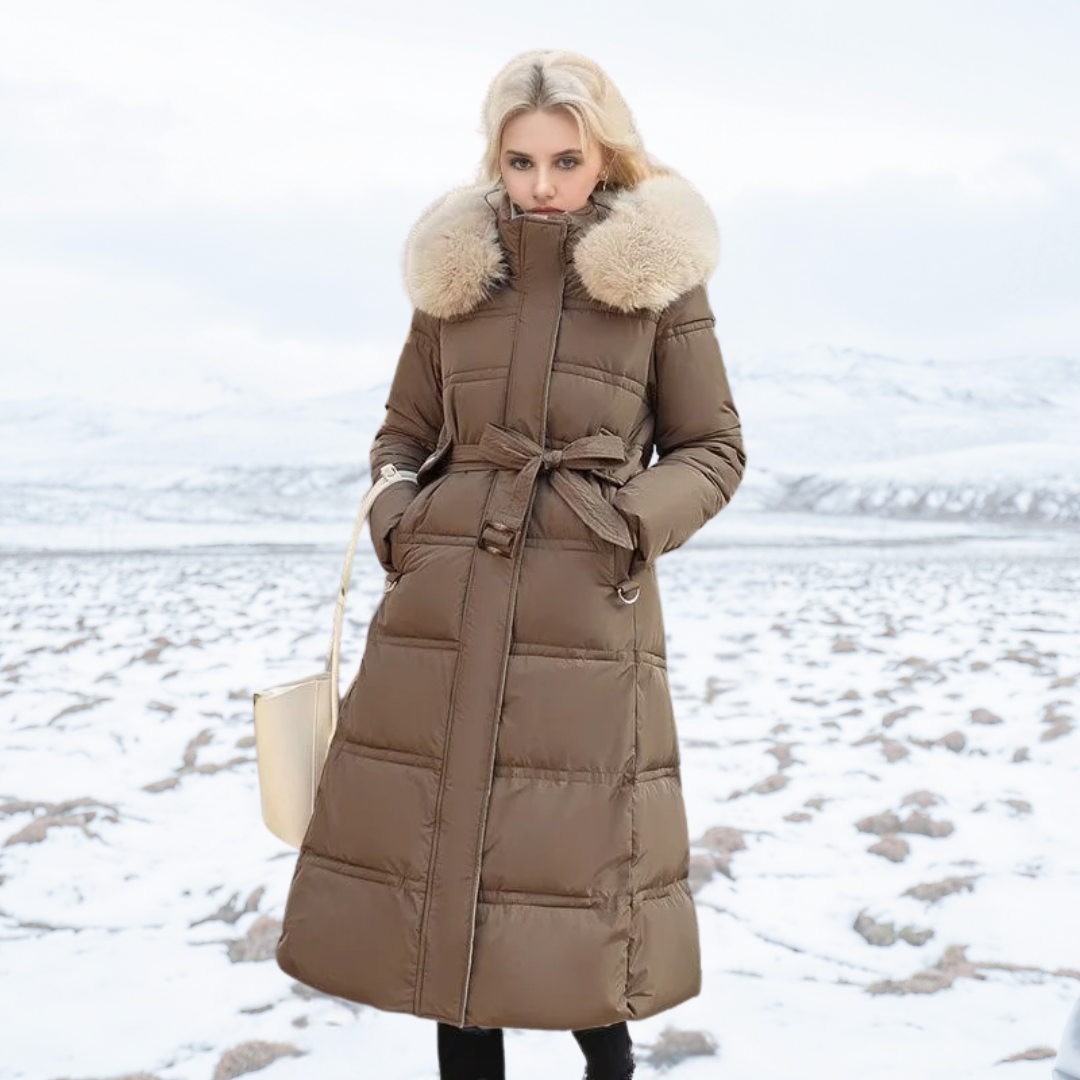 Parka longue pour femme imperméable avec capuche bordée de fourrure