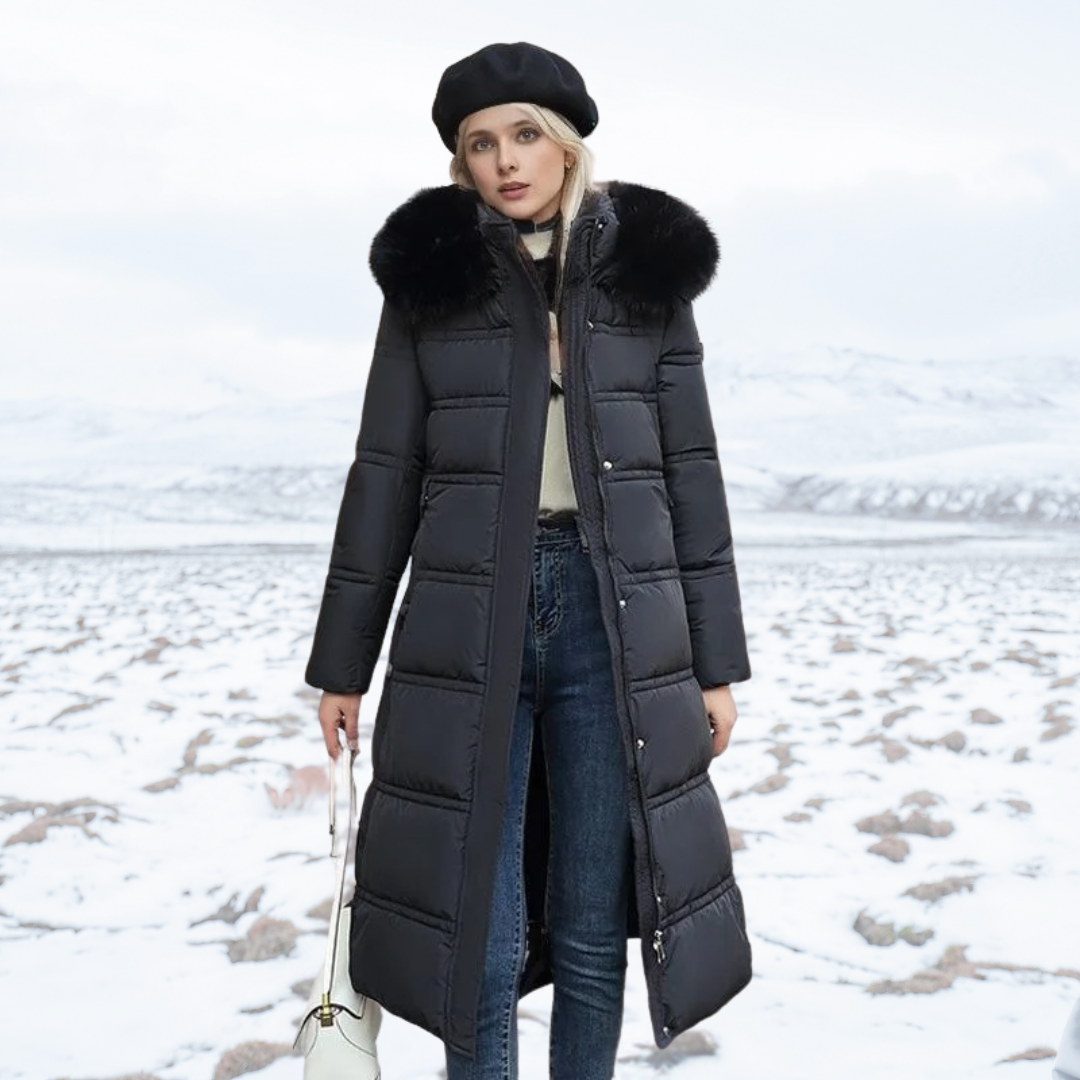 Parka longue pour femme imperméable avec capuche bordée de fourrure