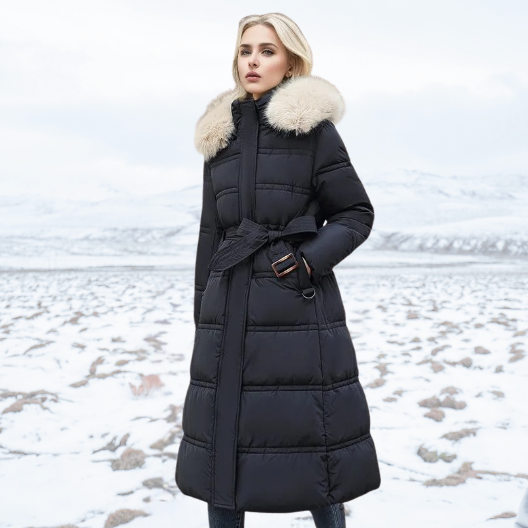 Parka longue pour femme imperméable avec capuche bordée de fourrure