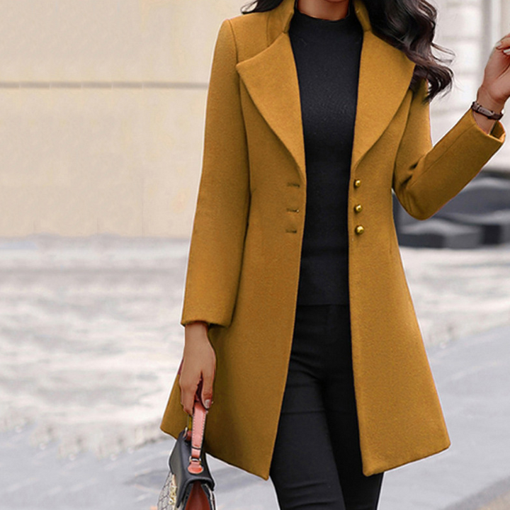 Women's Tailored Coat with Notch Lapel and Button Front