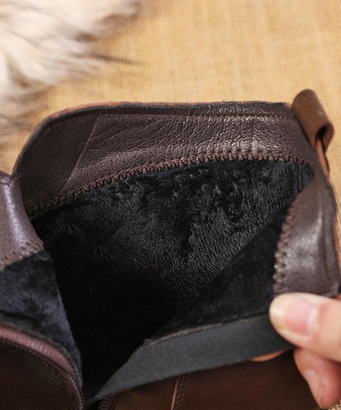 Women's Leather Ankle Boots with Block Heel and Leaf Detail
