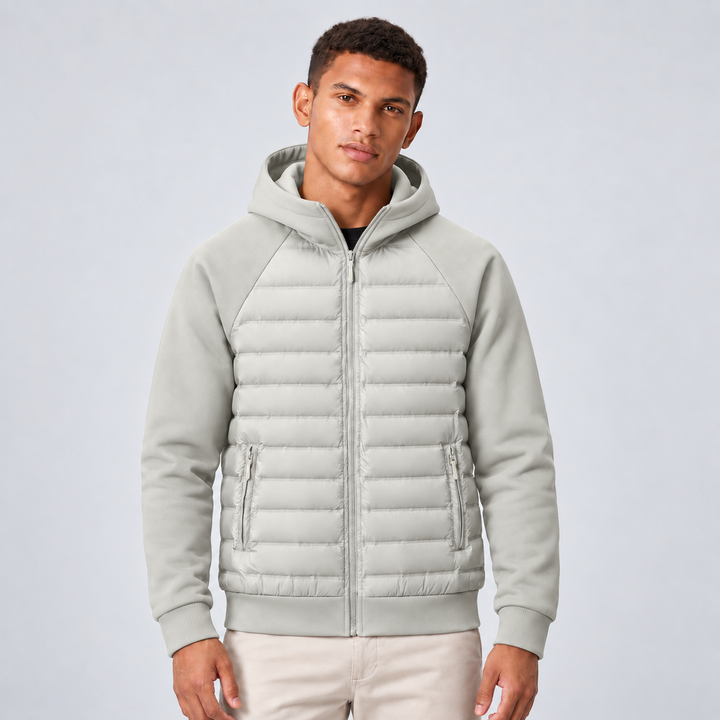 Men's Quilted Hooded Down Jacket with Zip Pockets