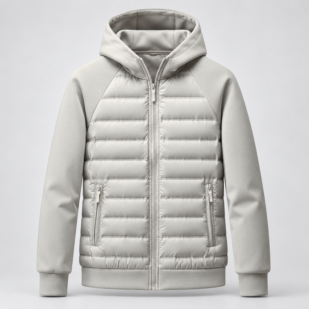 Men's Quilted Hooded Down Jacket with Zip Pockets