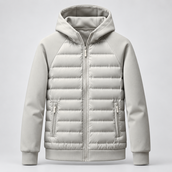 Men's Quilted Hooded Down Jacket with Zip Pockets
