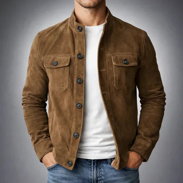 Men's Button Front Suede Jacket