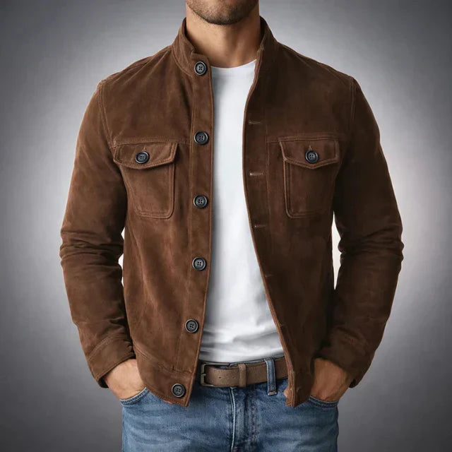 Men's Button Front Suede Jacket