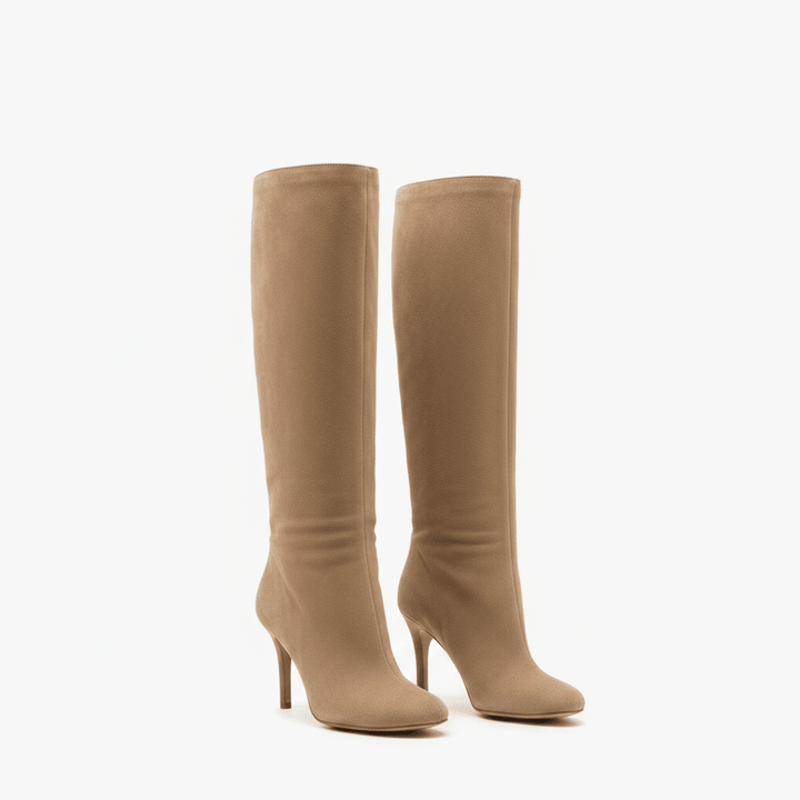 Bottes hautes jusqu’au genou pour femme en imitation daim avec talon aiguille