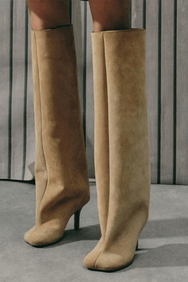 Bottes hautes jusqu’au genou pour femme en imitation daim avec talon aiguille