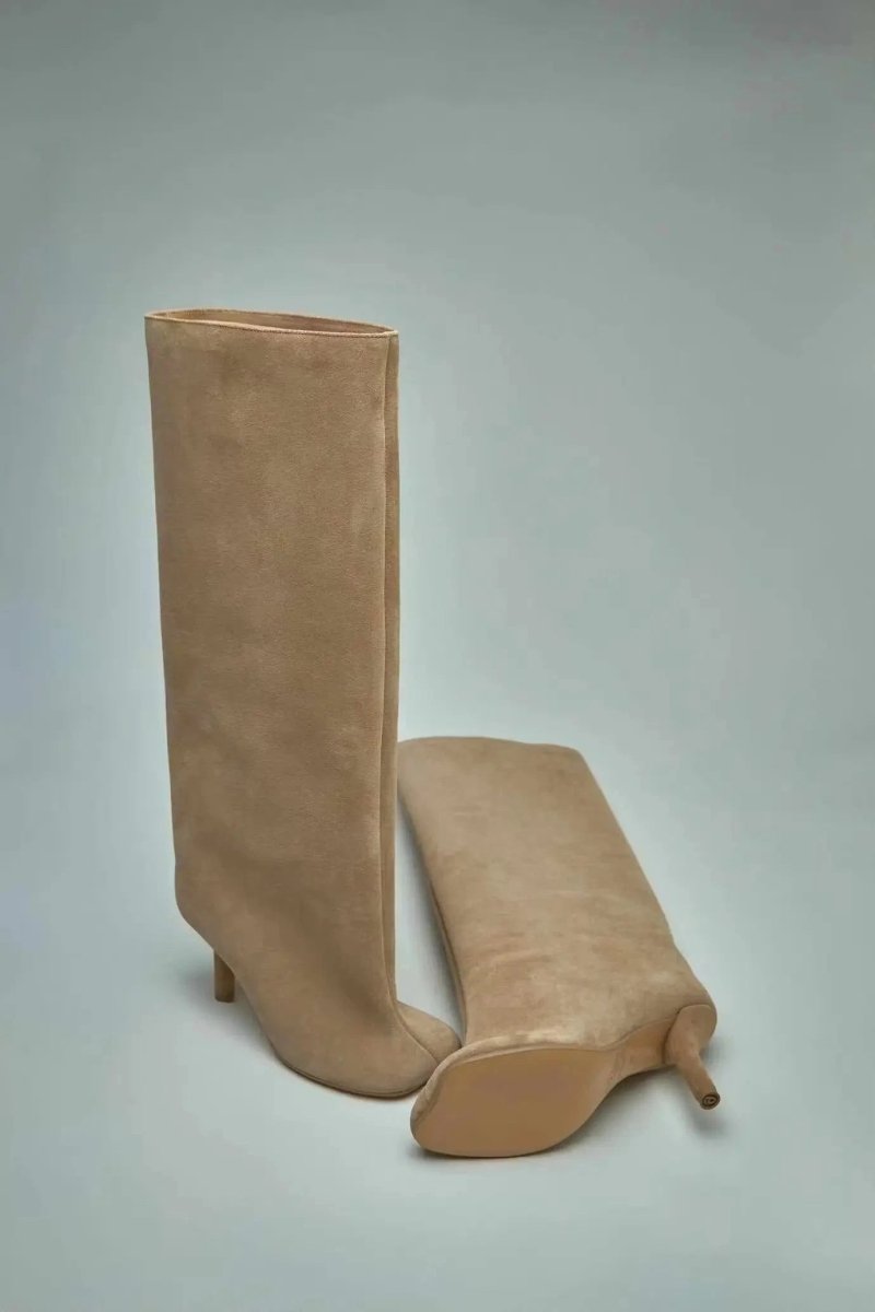 Bottes hautes jusqu’au genou pour femme en imitation daim avec talon aiguille
