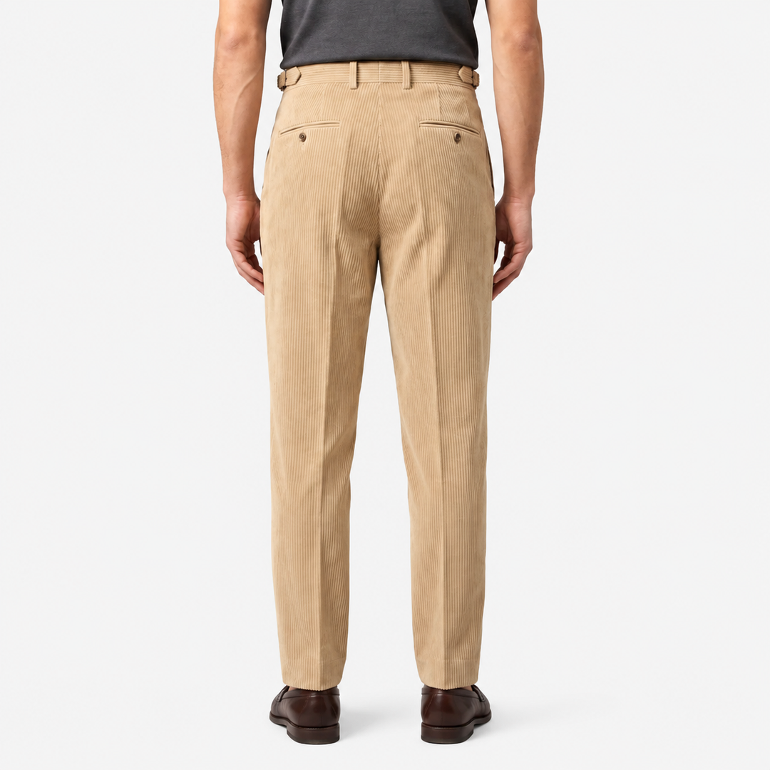 Men's Corduroy Pleated Trousers with Turn-Up Hem