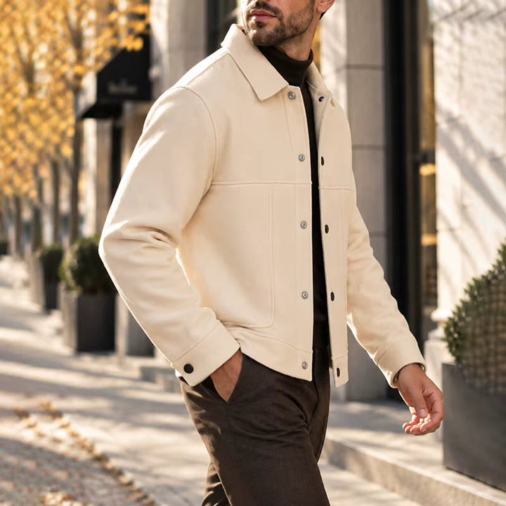Men's Brushed Short Jacket with Button Front Relaxed Fit