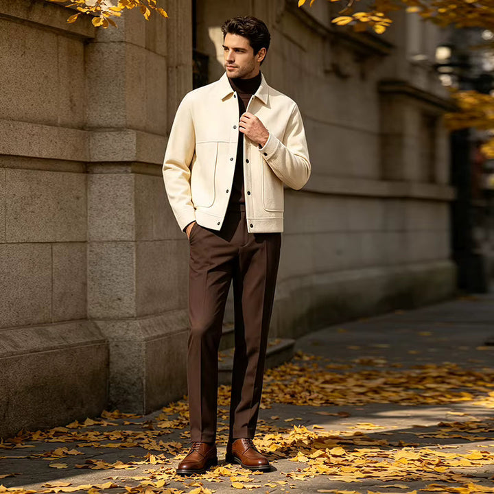 Men's Brushed Short Jacket with Button Front Relaxed Fit