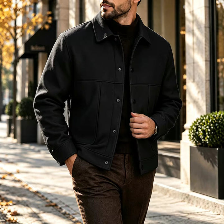Men's Brushed Short Jacket with Button Front Relaxed Fit