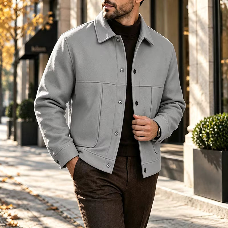 Men's Brushed Short Jacket with Button Front Relaxed Fit